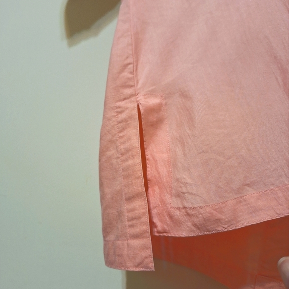 Vintage 90s Chaus Women's silk linen button-up shortsleeve blouse salmon pink S - Picture 6 of 6